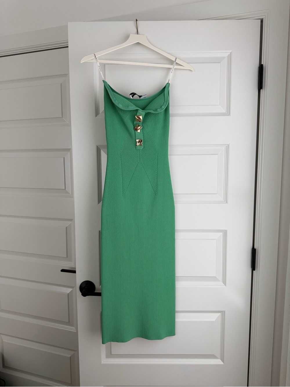 Self Portrait Green Ribbed Midi Dress